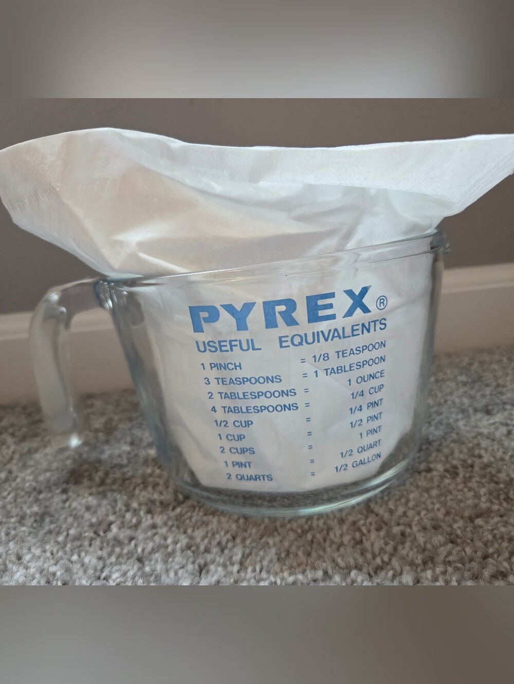 Vintage PYREX Glass Measuring Cup with Blue